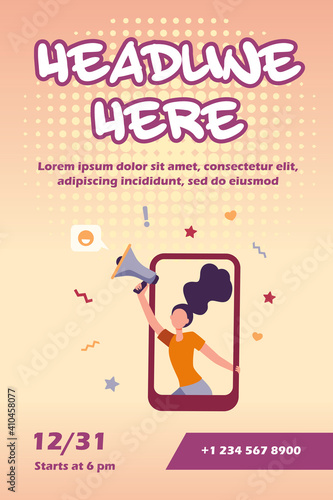 Girl with megaphone advertising referrals