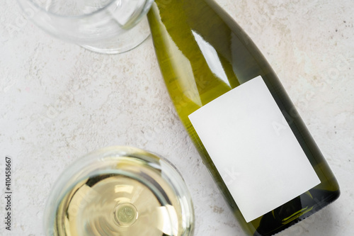 White wine with a blank label, mockup logo on a white background