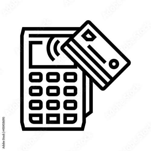 card contactless pay post terminal device line icon vector. card contactless pay post terminal device sign. isolated contour symbol black illustration