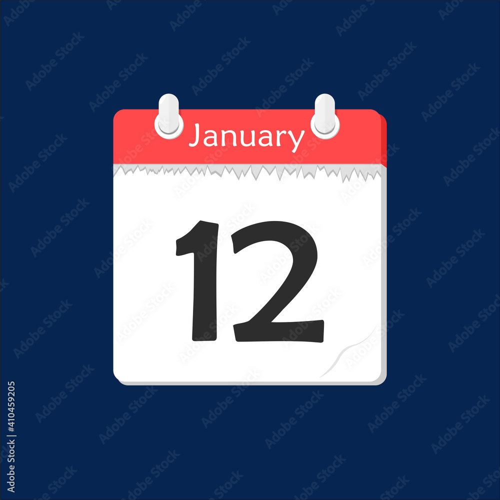 Fototapeta premium January 12. Vector flat daily calendar icon. Date and time, day, month. Holiday.