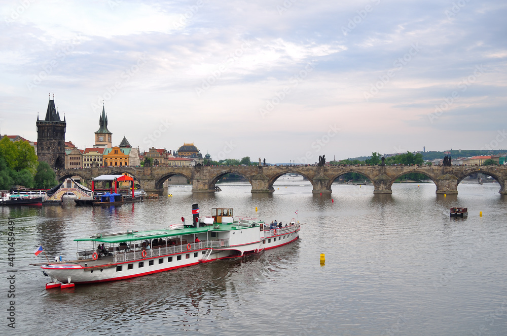 Naklejka premium view of the Charles Bridge and St. Vitus Cathedral in Prague