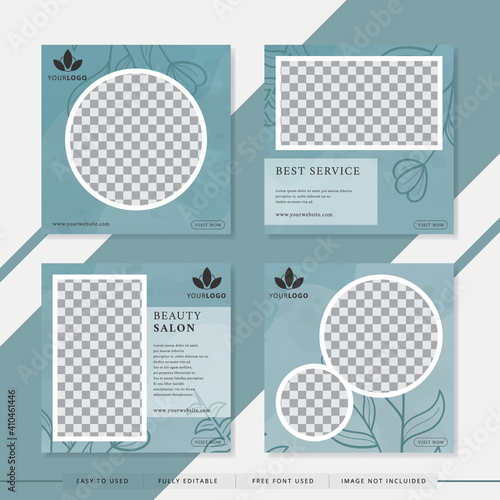 Suitable for beauty salon social media post and web. Vector illustration with photo college. Set modern square editable banner template.