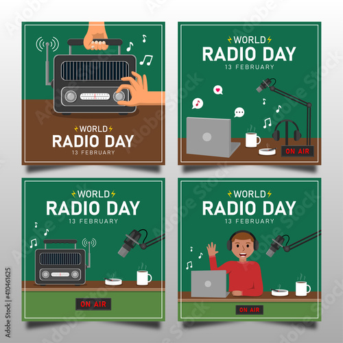 World radio day illustration template background set
