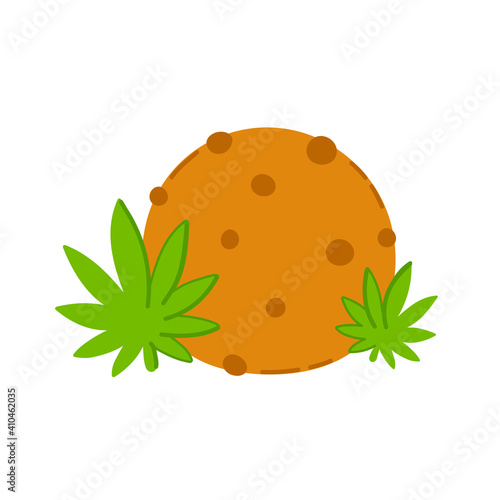Chocolate cookie with marijuana weed. Vector trendty flat line illustration icon. Isolated on white background. Marijuana bake cookie, weed edible concept