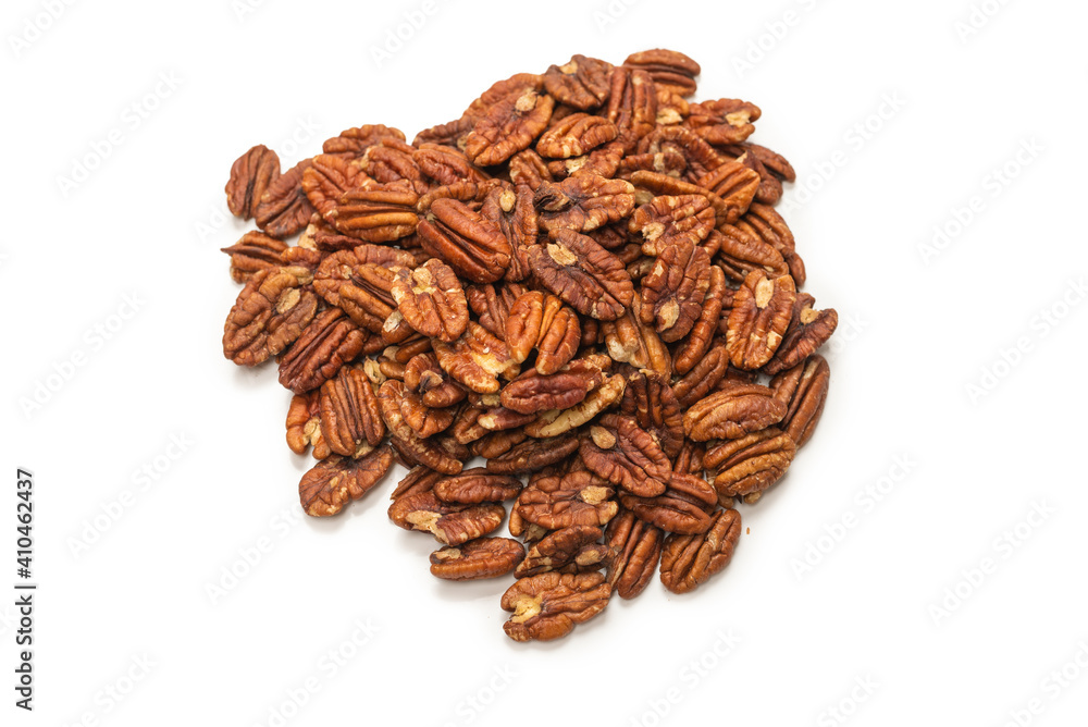 Pecan-nut isolated on white background. Top view. Pecan-nut isolated on white background. Top view.