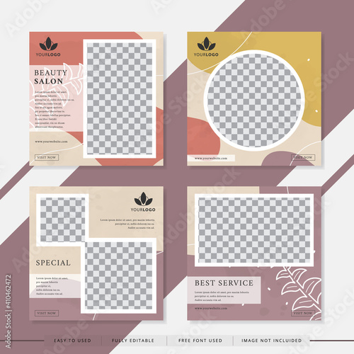 Suitable for beauty salon social media post and web. Vector illustration with photo college. Set modern square editable banner template.