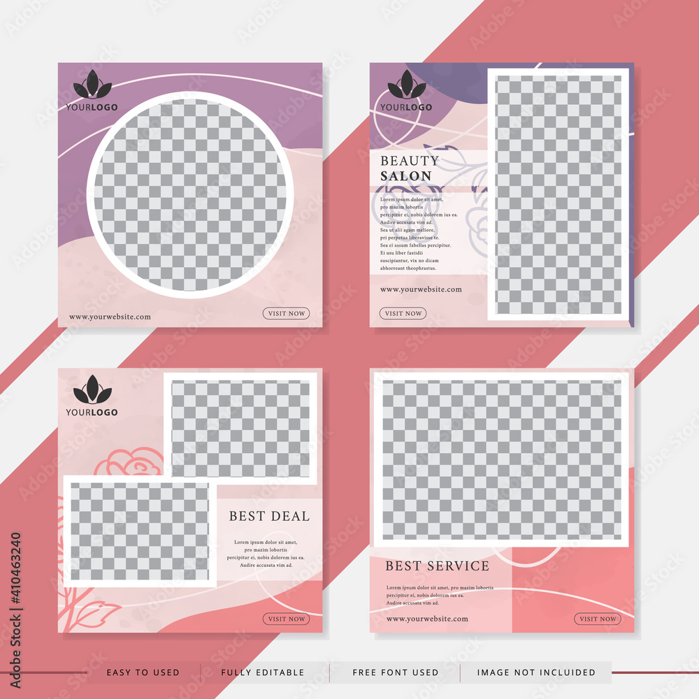 Suitable for beauty salon social media post and web. Vector illustration with photo college. Set modern square editable banner template. Suitable for beauty salon social media post and web. Vector illustration with photo college. Set modern square editable banner template.