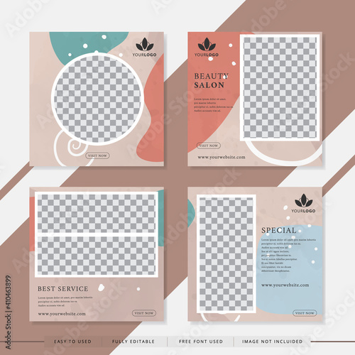 Suitable for beauty salon social media post and web. Vector illustration with photo college. Set modern square editable banner template.