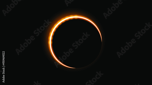 Sun Eclipse Orange Fire Dark Background Vector Moon Design Style Space Science Glow Light