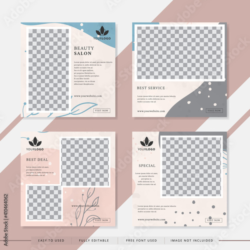 Suitable for beauty salon social media post and web. Vector illustration with photo college. Set modern square editable banner template.