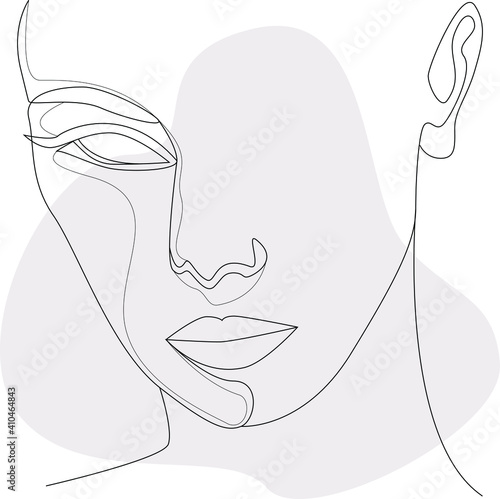 Elegant line art female face with pastel shape. One line art modern feminine portrait for concept design. Contemporary feminine portrait. Elegant lineart illustration of woman with abstract vector sha