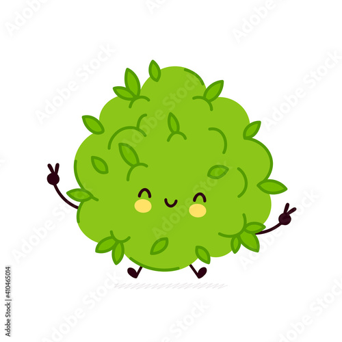 Cute funny marijuana weed bud character. Vector flat line cartoon kawaii character illustration icon. Isolated on white background. Weed face character mascot concept