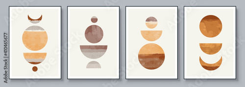 Mid-Century Modern Design. A trendy set of Abstract Hand Painted Illustrations for Postcard, Social Media Banner, Brochure Cover Design or Wall Decoration Background. Aesthetic watercolor.
