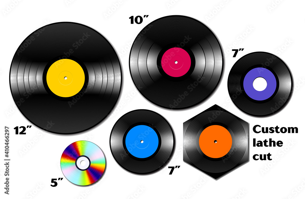 Vinyl lp and ep collection with various sizes of music media Vinyl lp and ep collection with various sizes of music media