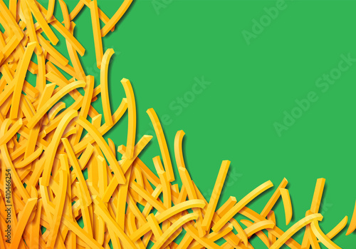 Fried potato, chips, crisps or french fries laying in heap illustration for tray print or poster