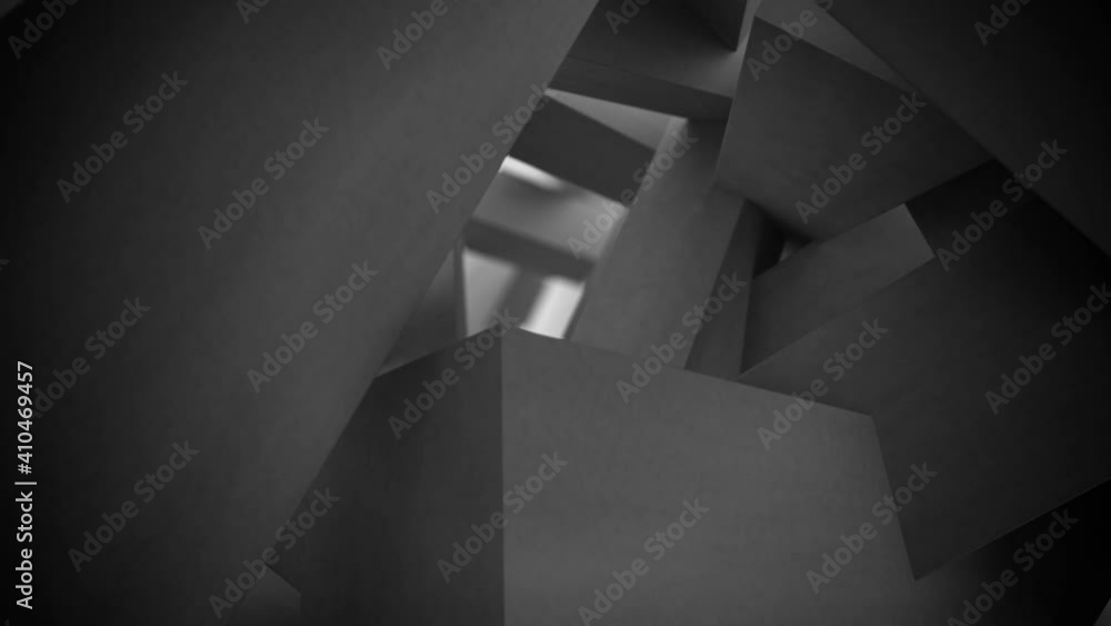 Camera flight through Pile of concrete gray bricks in different sizes. 3d rendering Camera flight through Pile of concrete gray bricks in different sizes. 3d rendering