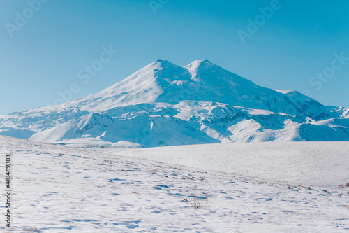Snow mountain Elbrus photo. West side of Elbrus. Winter travel.  © Yuliya Timofeeva