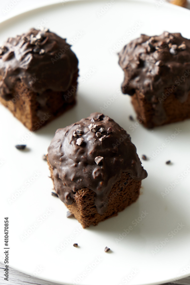Chocolate Cube pound cake set on cafe table. Chocolate Cube pound cake set on cafe table.