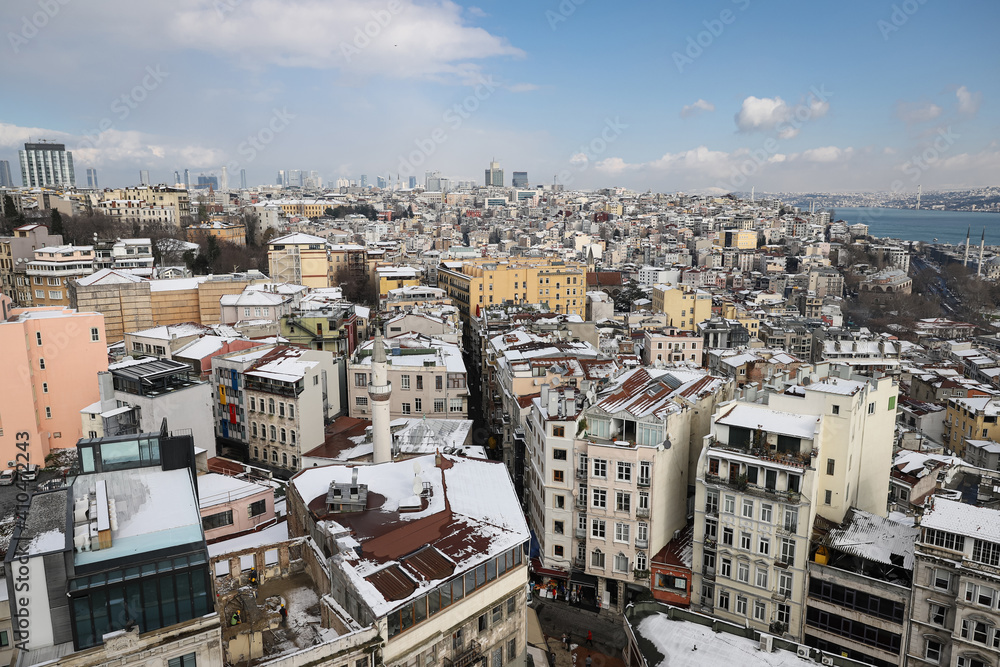 Aerial View of Istanbul City in Snowy day