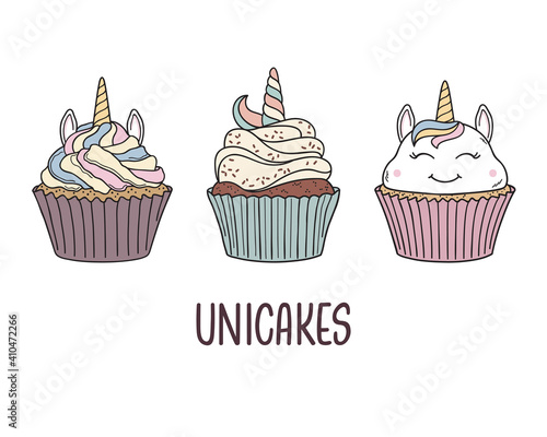 Set of unicorn cupcakes