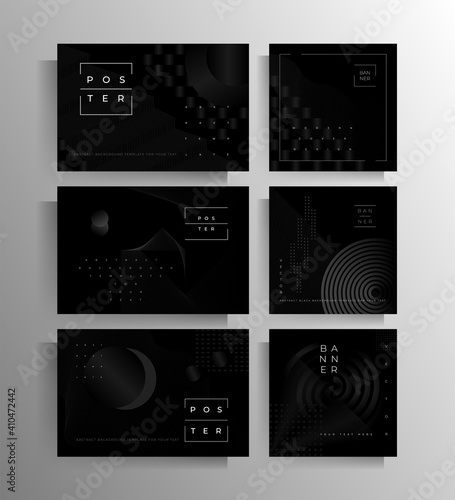 Cover for a banner, poster, flyer, brochure, card, folder a set of templates of different formats. Geometric strict vector design in black colors.