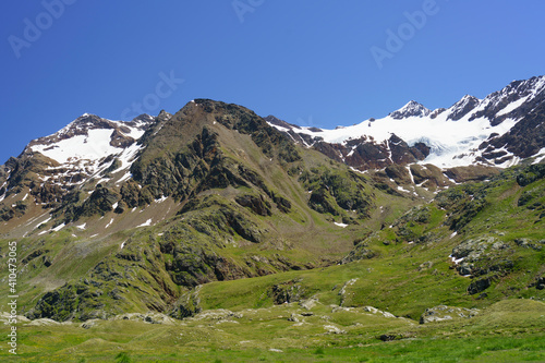 Passo Gavia, mountain pass in Lombardy, Italy, at summer