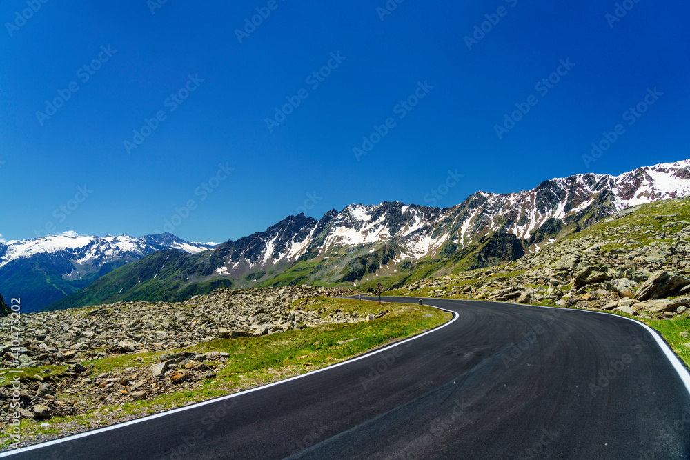 Fototapeta premium Passo Gavia, mountain pass in Lombardy, Italy, to Val Camonica at summer