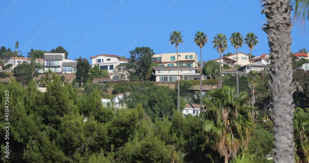 Hillside With Trees And Houses In Sunlight Hillside With Trees And Houses In Sunlight