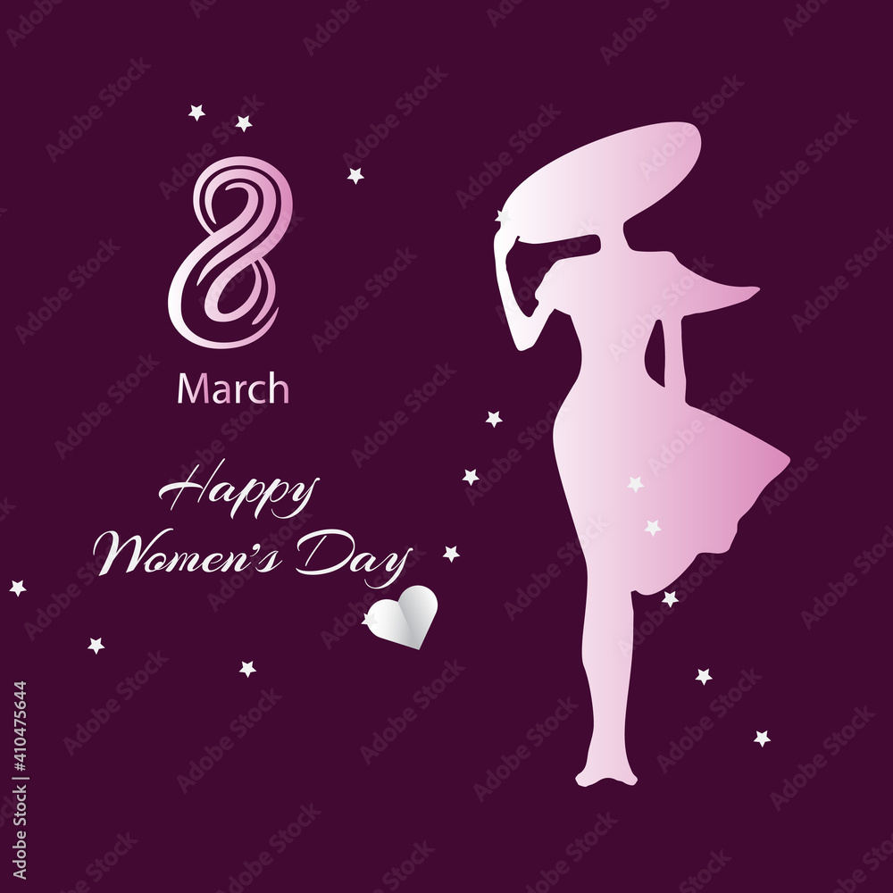 Fototapeta premium Happy women's day on 8 march celebration theme with silver star and heart for social media, story, wishes card, greeting card and promotion purpose
