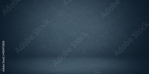 Empty Dark blue with Black vignette Studio well use as background 