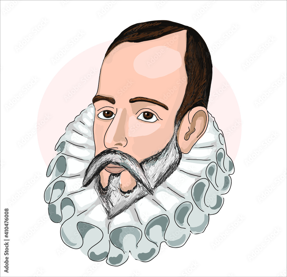 Miguel de Cervantes famous spanish writer isolated vector sketch