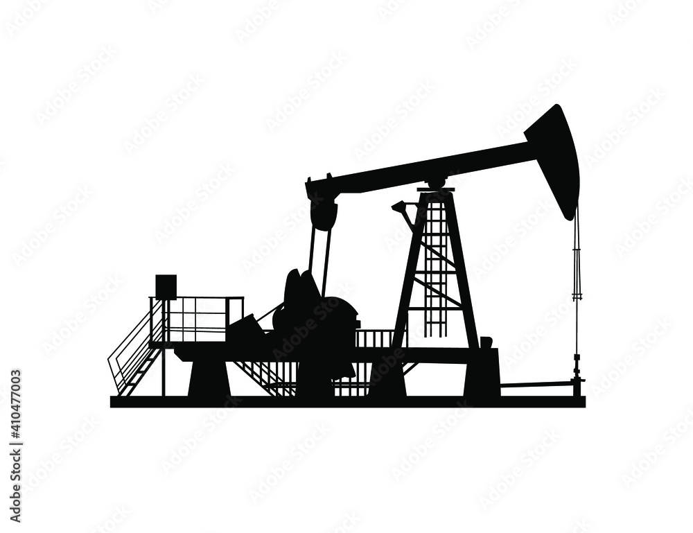 Oil derrick (pump jack). Petroleum-producing. Vector black on white silhouette Oil derrick (pump jack). Petroleum-producing. Vector black on white silhouette