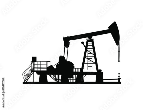 Oil derrick (pump jack). Petroleum-producing. Vector black on white silhouette