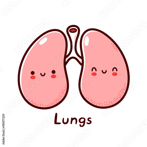 Cute happy funny human lungs organ character. Vector flat line cartoon kawaii character illustration icon. Isolated on white background. Lungs with face character mascot concept
