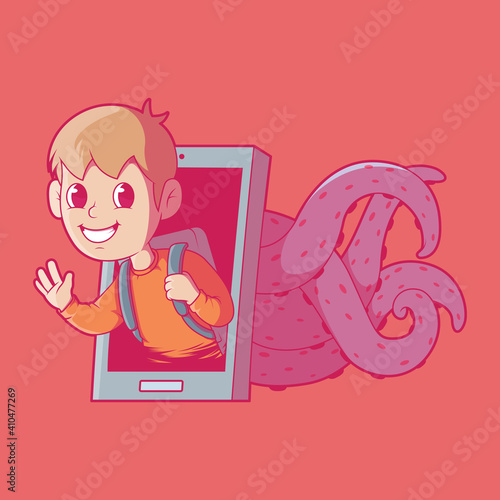Online Predator vector illustration. Technology, social media, sharing, hacker design concept.