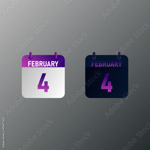 February daily calendar icon in flat design style. Vector illustration in light and dark design. 