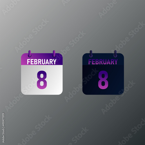 February daily calendar icon in flat design style. Vector illustration in light and dark design. 