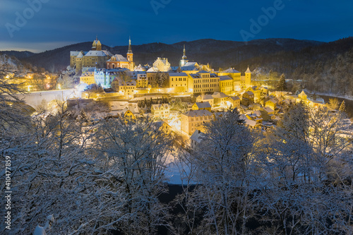 Canvas Print Stunning scenic view of beautiful cityscape of medieval Loket nad Ohri town with