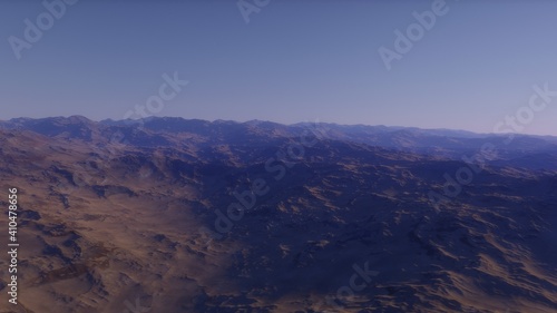 beautiful view from an exoplanet, a view from an alien planet, a computer-generated surface, a fantastic view of an unknown world, a fantasy world 3D render  © ANDREI