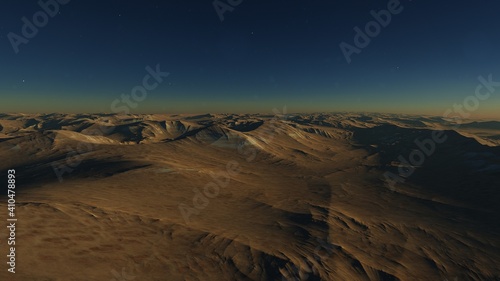 beautiful view from an exoplanet  a view from an alien planet  a computer-generated surface  a fantastic view of an unknown world  a fantasy world 3D render 
