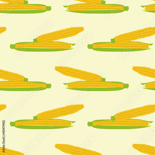 Corn on the cob. Seamless vector pattern. Corn on a yellow background.