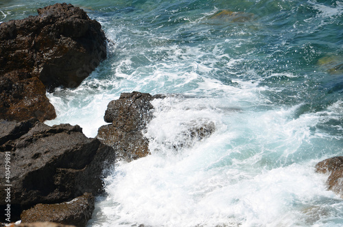 Mediterranean coast. Beaches full of rocks. Islands and beaches in the Aegean Sea.