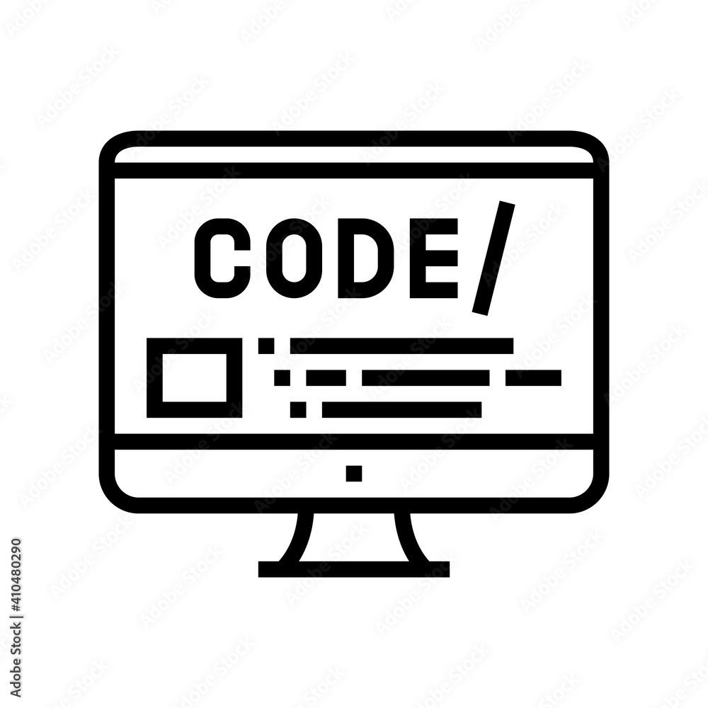 code on computer screen line icon vector. code on computer screen sign. isolated contour symbol black illustration code on computer screen line icon vector. code on computer screen sign. isolated contour symbol black illustration