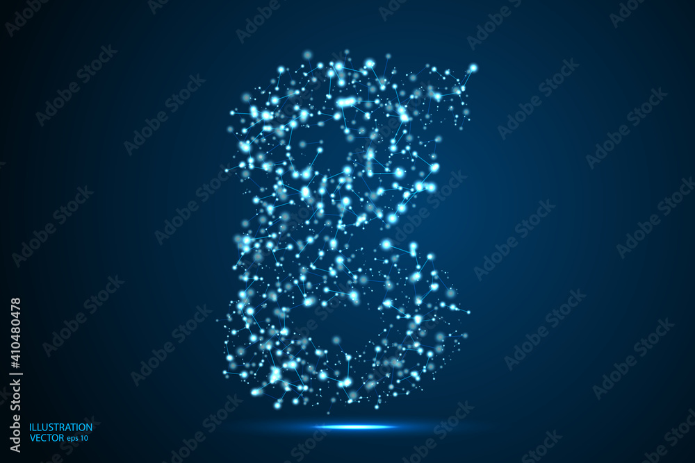 English letters abstract font consists 3d of triangles, lines, dots and connections. On a dark blue background cosmic universe stars, meteorites, galaxies. Vector illustration EPS 10. English letters abstract font consists 3d of triangles, lines, dots and connections. On a dark blue background cosmic universe stars, meteorites, galaxies. Vector illustration EPS 10.