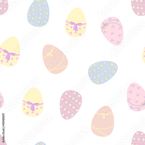 Easter holiday symbol colorful decorated eggs in pastel tones seamless pattern, flat style vector illustration for spring festive time decor, greeting cards, gift paper, banners, web design