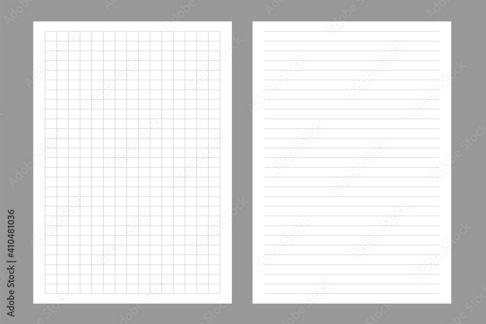 Set of realistic vector illustration of blank sheets of square and lined paper from a block isolated on a gray background eps 10 Set of realistic vector illustration of blank sheets of square and lined paper from a block isolated on a gray background eps 10