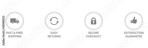 Money back guarantee, Free Shipping Trust Badges ,Trust Badges, easy return, fast & free shipping, easy returns, secure checkout, satisfaction guarantee trust badge