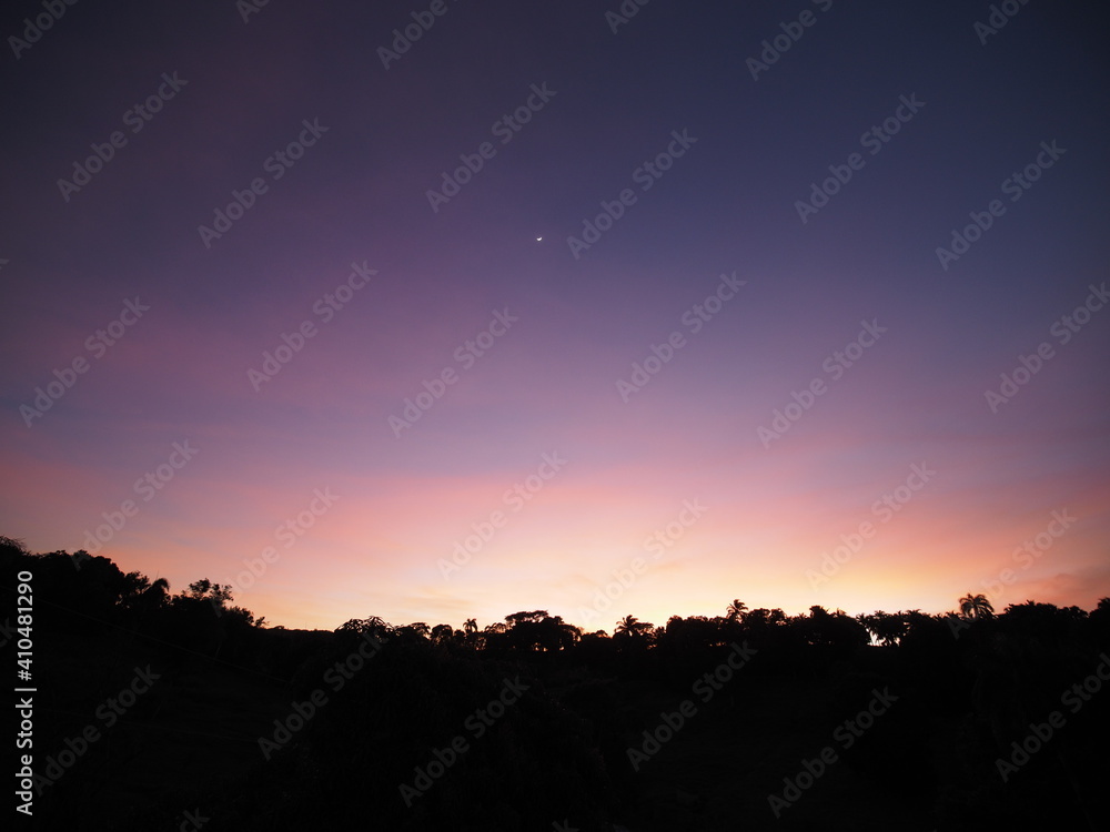 Palm trees silhouette on a colorful tropical sunset. Dominican Republic. Palm trees silhouette on a colorful tropical sunset. Dominican Republic.