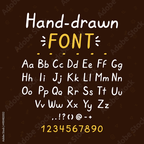 Hand drawn style brush font. ABC big and small letters set collection. Vector doodle style font illustration design. Hand drawn letters concept