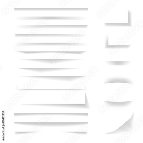 Collection of shadow dividers, paper shadow effect. Vector transparent overlay shadows for elements divider lines, web elements.